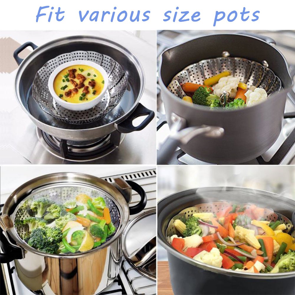 Food Grade Expandable Stainless Steel Vegetable Basket, Foldable Steamer For Kitchen