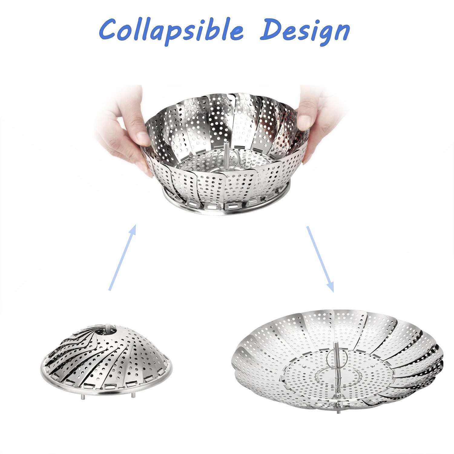Food Grade Expandable Stainless Steel Vegetable Basket, Foldable Steamer For Kitchen