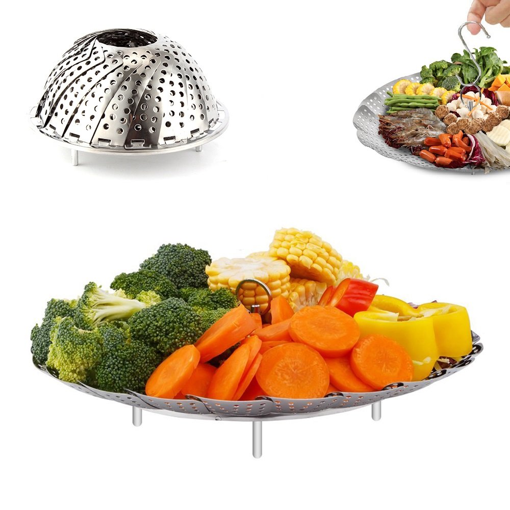 Food Grade Expandable Stainless Steel Vegetable Basket, Foldable Steamer For Kitchen