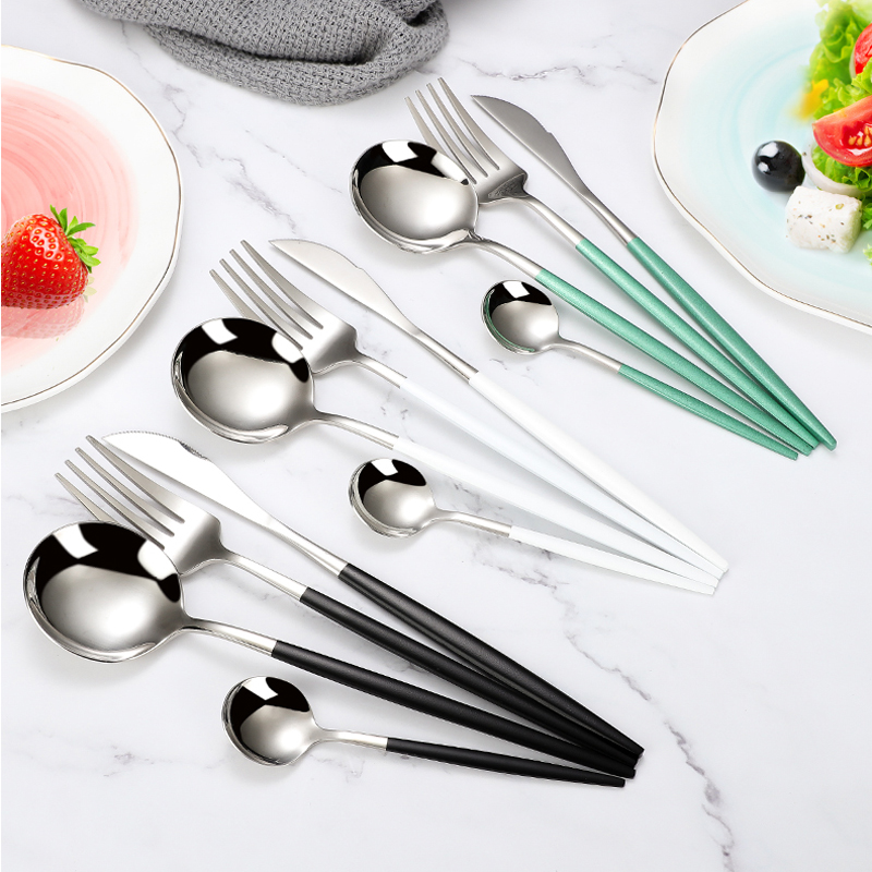 Custom Kitchen Portable Black, Silver, Rose Gold Stainless Steel Flatware For Hotel