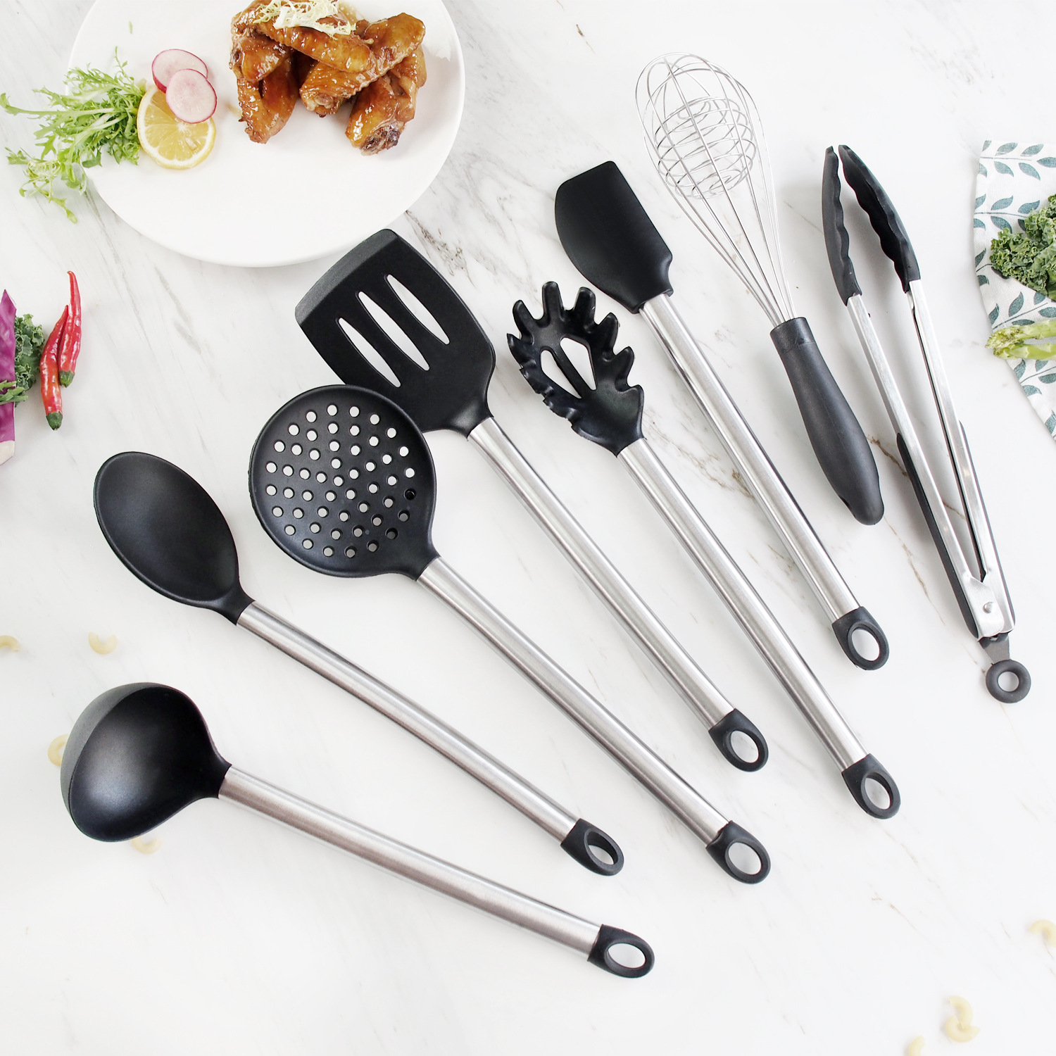 Hot Sale Kitchen Gadgets Steel and Silicone Pasta , BBQ Food Tong