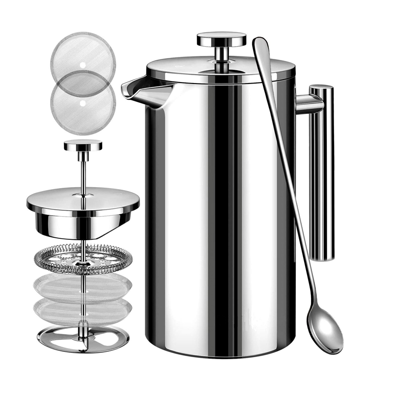 Food Grade Stainless Steel 4 Filter Layer French Press Coffee Maker