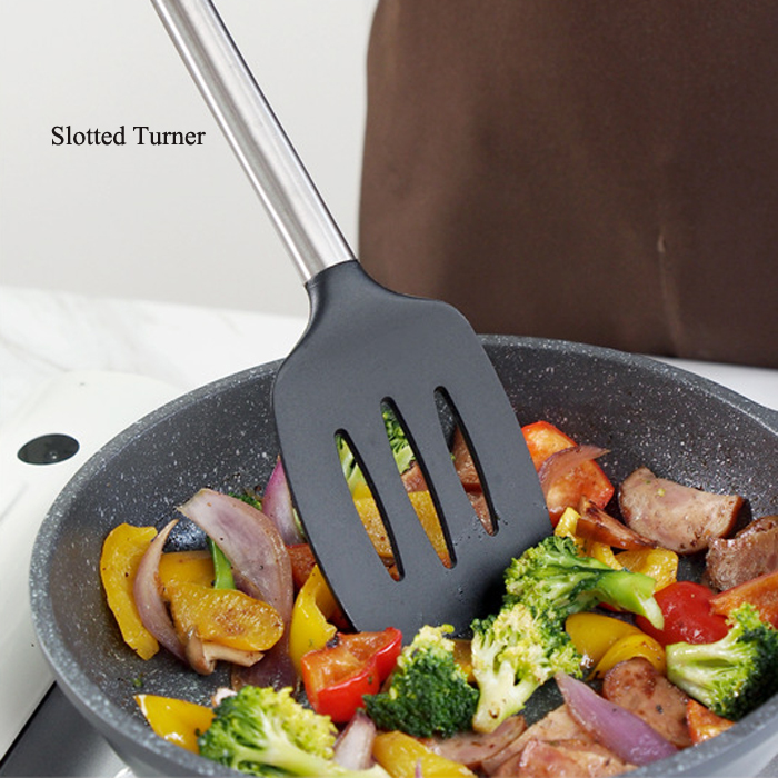 Food Grade and Stainless Steel Kitchen Utensil Set, Skimmer, Ladle, Turner, Spatula, Food Tong, Whisk