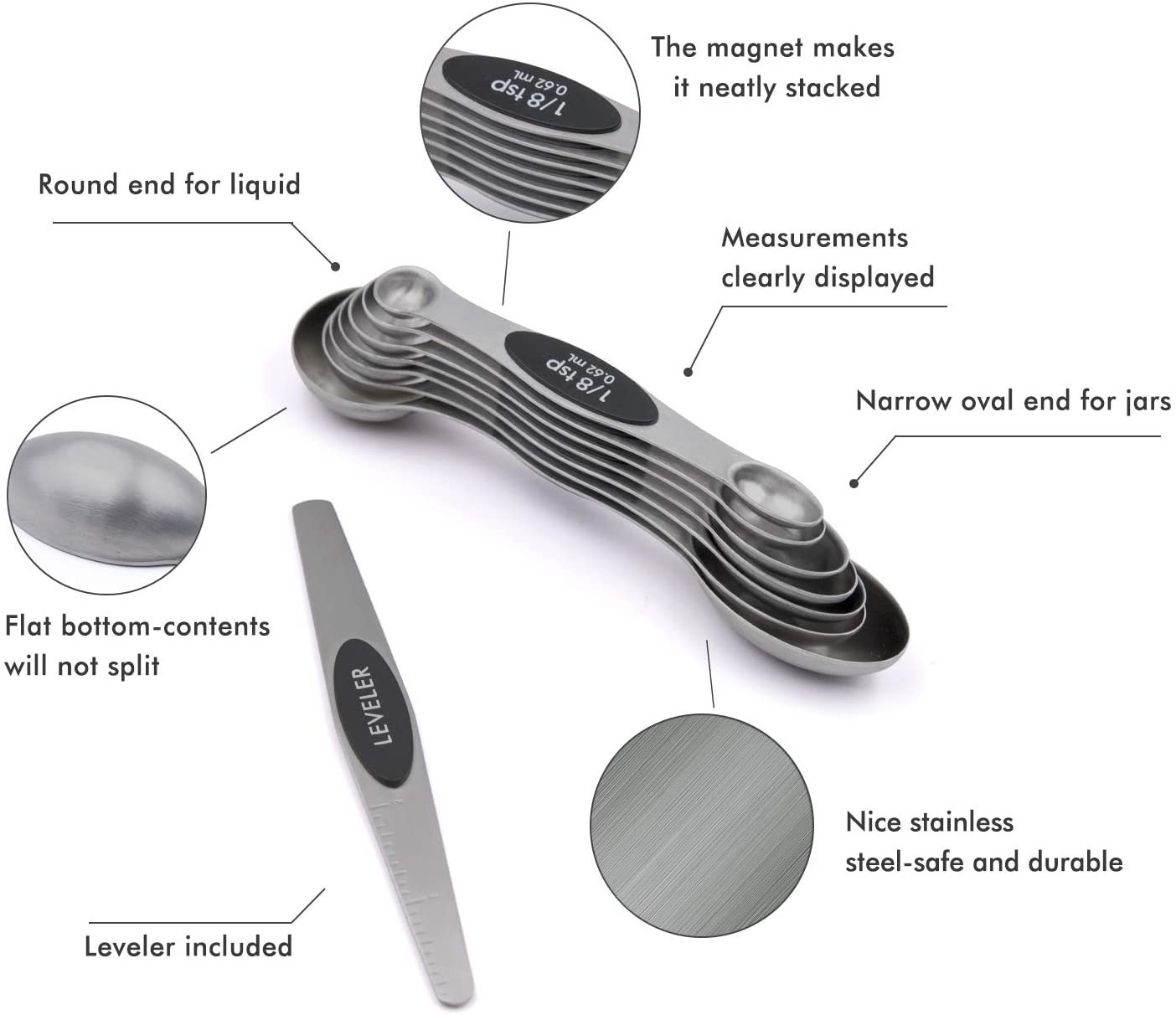 Premium Magnetic Double Ended Stainless Steel Measuring Spoons Set