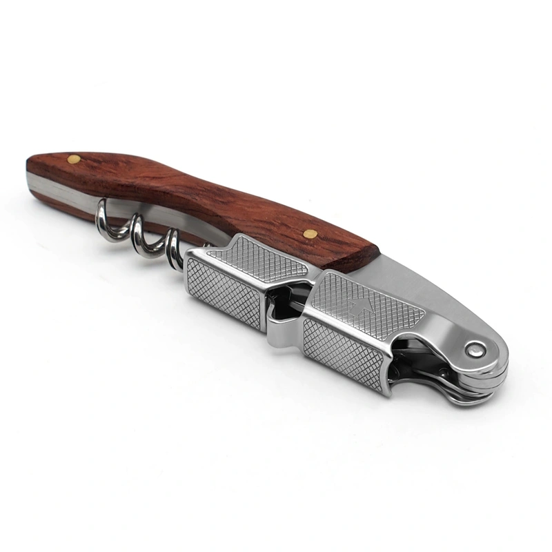 Multifunctional Manual Wood Handle Steel Wine Opener or Corkscrew For Bar