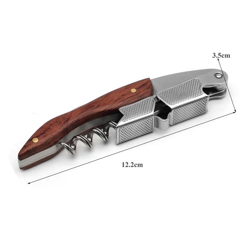 Multifunctional Manual Wood Handle Steel Wine Opener or Corkscrew For Bar