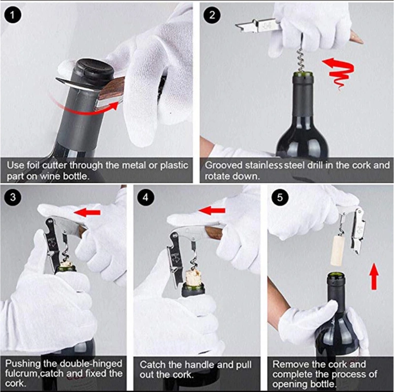 Multifunctional Manual Wood Handle Steel Wine Opener or Corkscrew For Bar