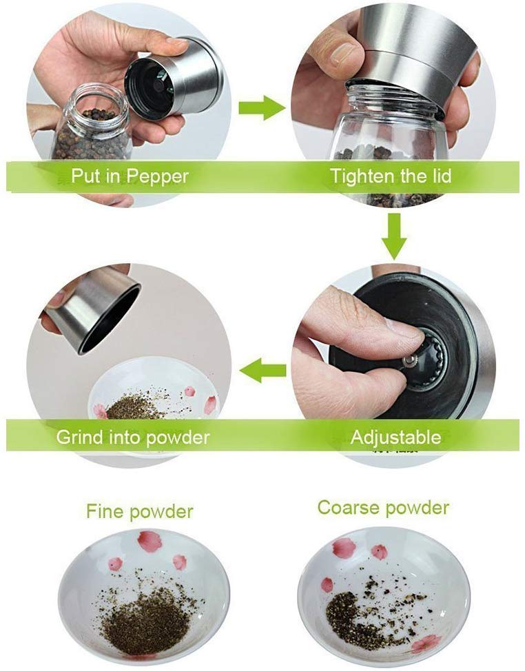 Manual Stainless Steel Design Sea Salt and Pepper Slice Mill Grinder