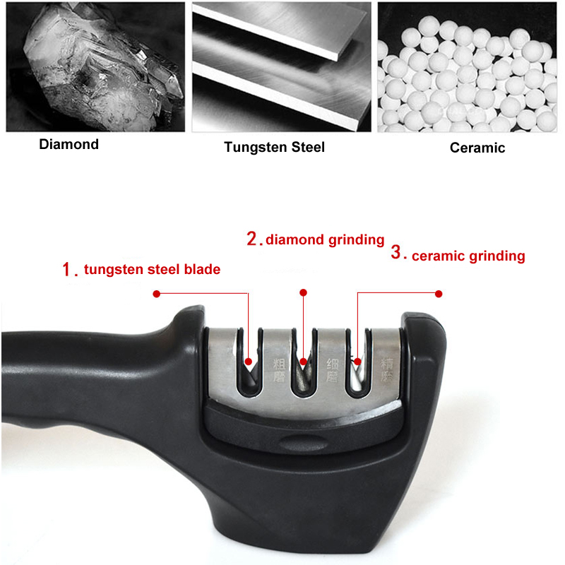 Portable Diamond And Ceramic Mini 3 Stage Kitchen Knife Sharpener