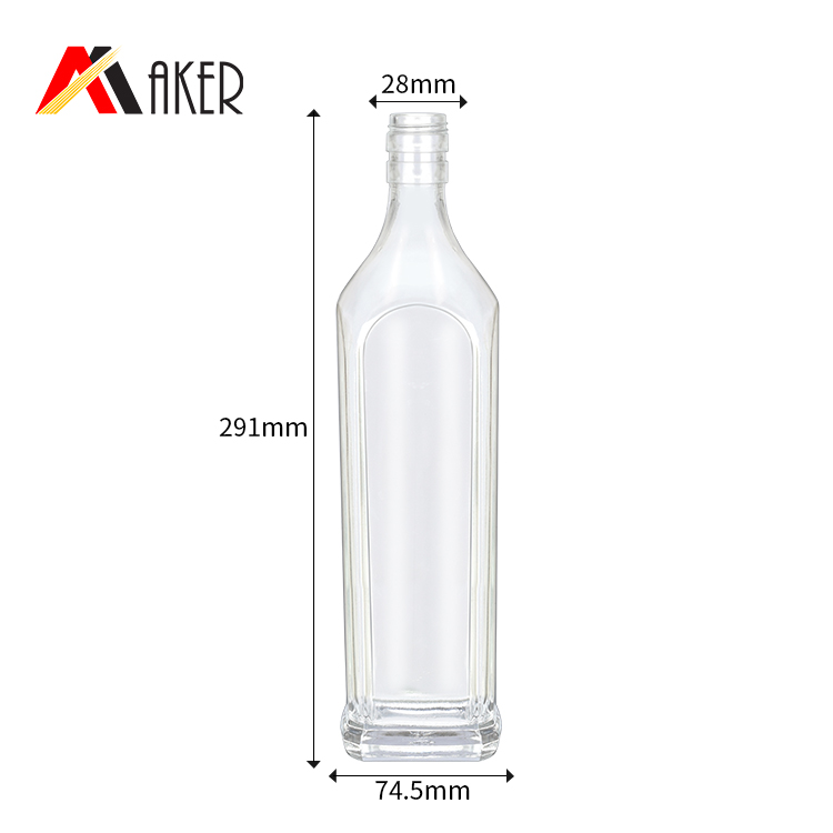 Empty round clear 750ml rum glass wine bottle with aluminum cap
