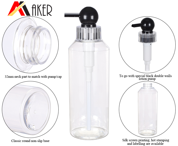 luxury 500ml transparent PET plastic empty cosmetic shampoo lotion bottle with lotion pump