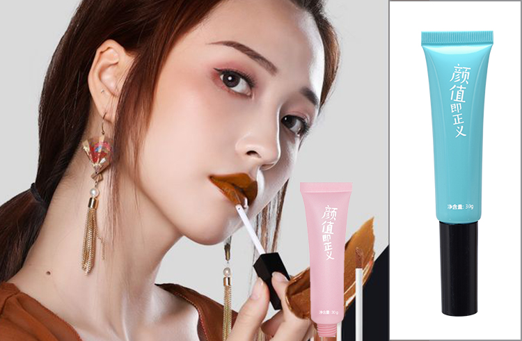 Wholesale LDPE blue color oval 10ml cosmetic lip gloss tube packaging with brush cap