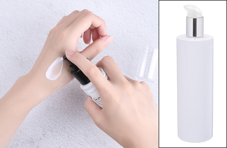 China supplier white cylinder pet bottle 250ml 300ml 400ml cosmetic cream dispenser pump bottle with cover
