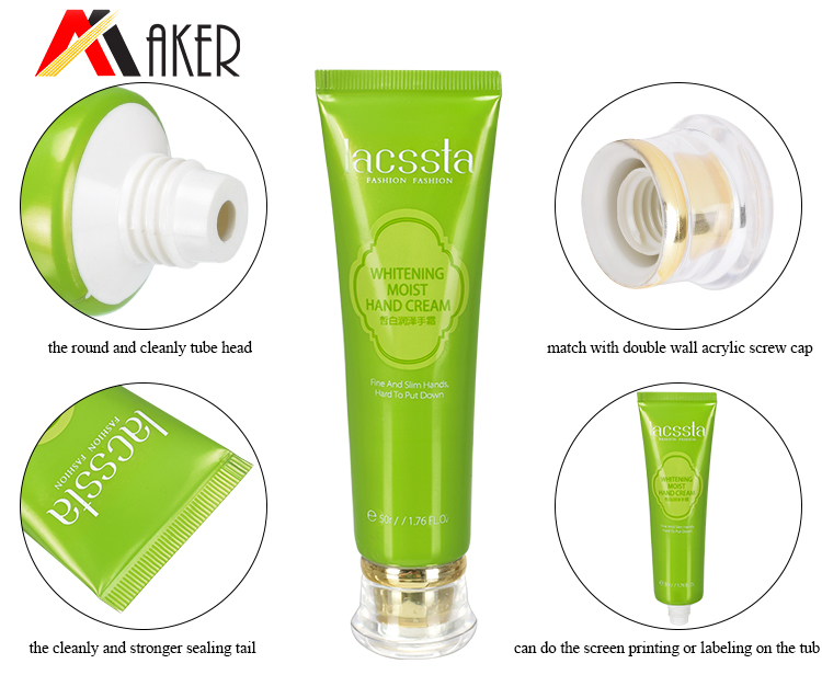 China supplier round soft 60ml light green hand cream composit laminated aluminum squeeze tube with acrylic screw cap