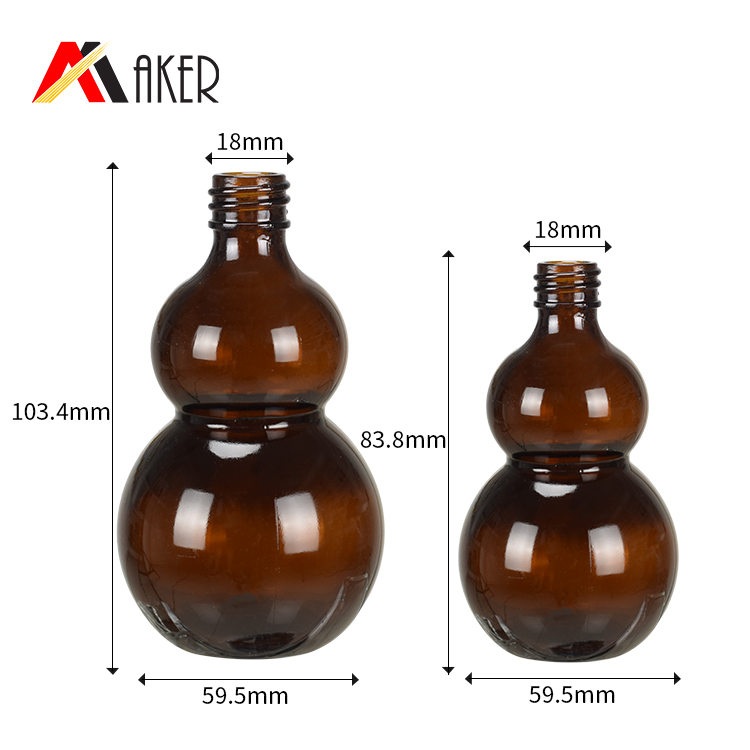 Wholesale cucurbit special100ml amber cosmetic essential oil glass bottle with gold aluminum cap