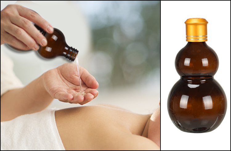 Wholesale cucurbit special100ml amber cosmetic essential oil glass bottle with gold aluminum cap