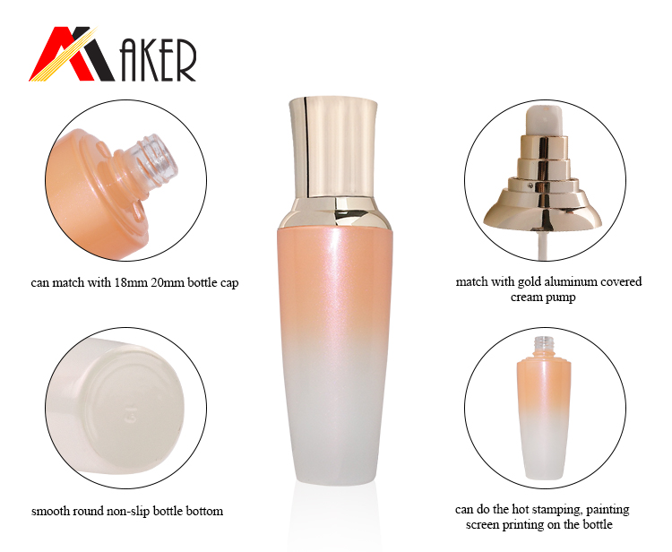 Retail contrast pearl color oval 30g 50g 100g 120g cosmetic glass lotion bottle with gold cream pump