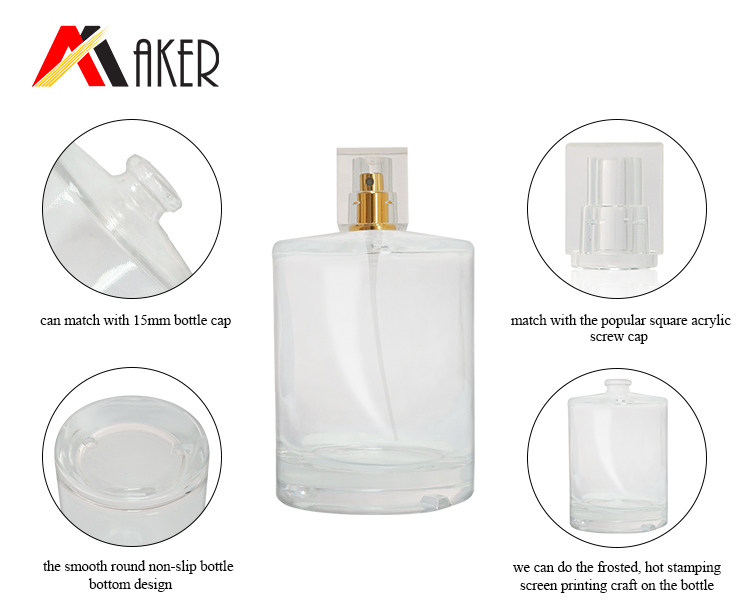 China factory empty 100ml clear cylinder glass perfume bottle packaging with gold aluminum sprayer