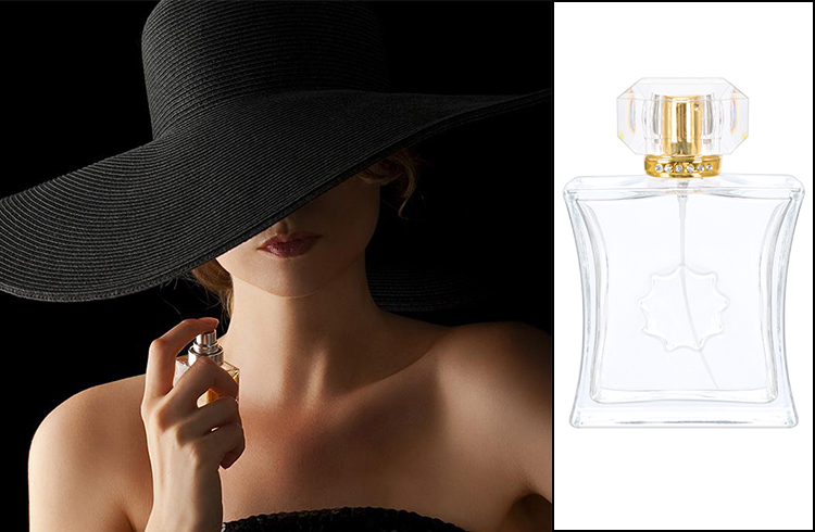 Luxury empty 100ml special shape clear crystal perfume glass bottle with gold aluminum sprayer acrylic cap