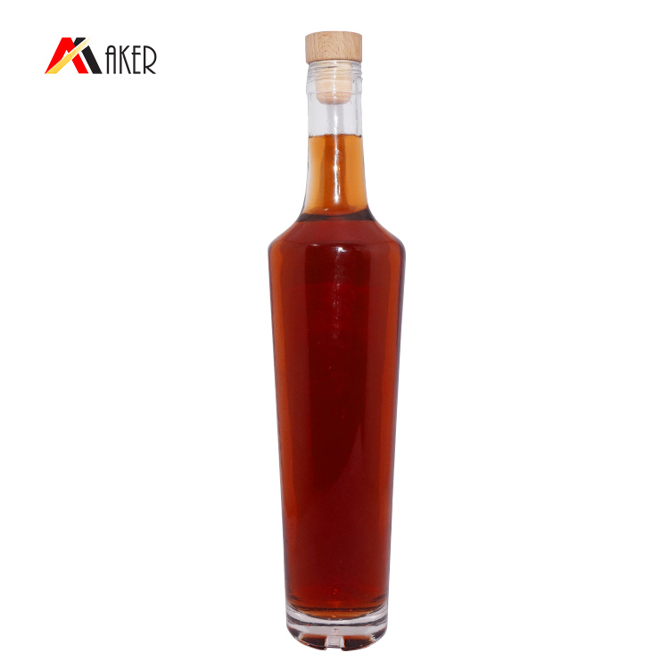 750ml empty round shape wine bottle custom luxury frosted clear glass vodka bottle manufacturers with cork