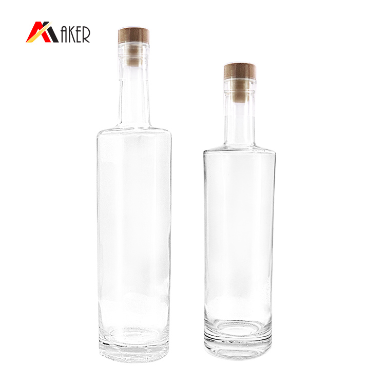 750ml empty round shape wine bottle custom luxury frosted clear glass vodka bottle manufacturers with cork