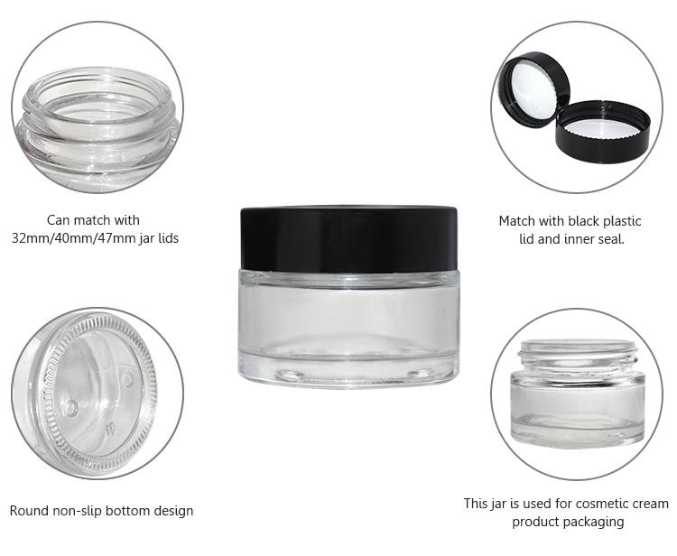 Mini size empety clear 9ml 10ml 20ml cosmetic glass jar with black screw cap