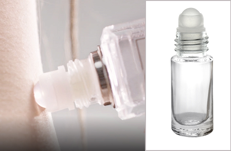 Empety clear 5 ml roll on glass bottle with gold aluminum cap