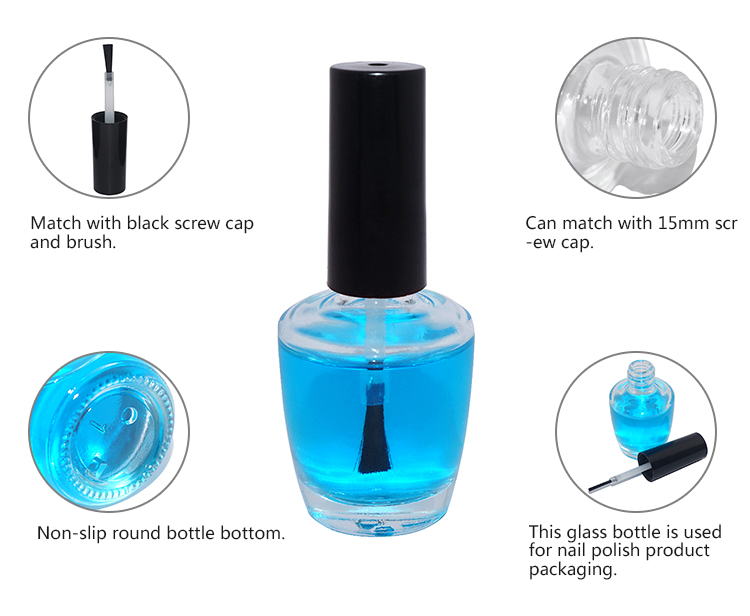 18ml oval wholesale empty nail polish glass bottle with black plastic cap