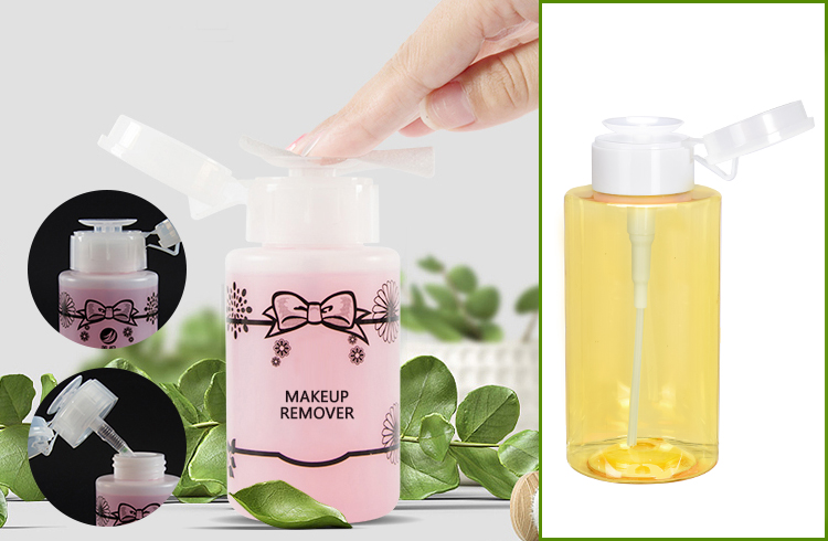 2020 newest empty cylinder 300ml PET plastic cosmetic makeup remover bottle with flip top pump.jpg