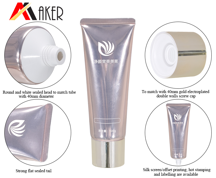 Luxury round 100ml cosmetic hand cream silver aluminum laminate ABL tube packaging with screw cap.jpg