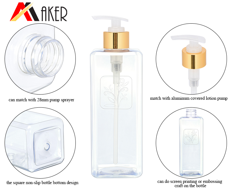 2020 new arrivals square clear 500ml PET plastic cosmetic shower gel body wash bottle with lotion pump.jpg