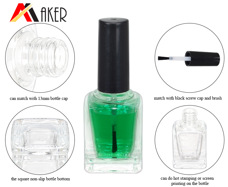 New arrival square clear 10ml cosmetic glass nail polish bottle with brush.jpg