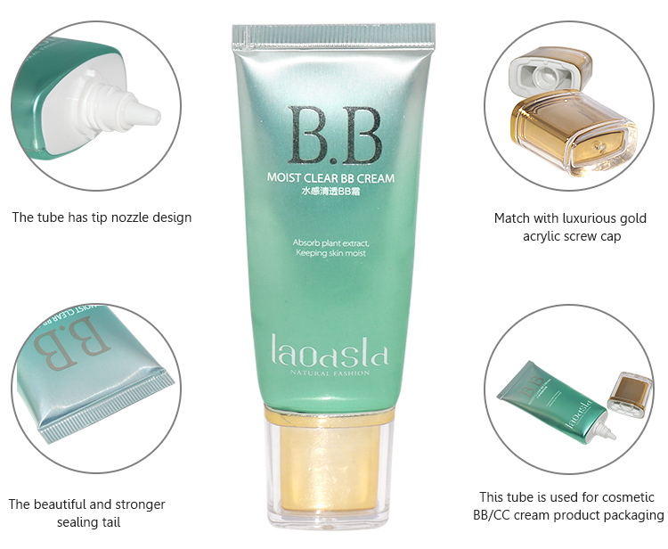 40ml cosmetic BB cream laminated tube packaging with acliry screw cap