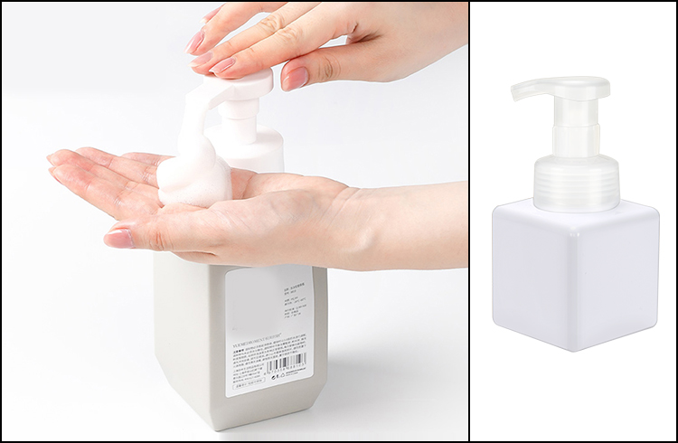 In stock square white and clear 250ml PET plastic cosmetic hand wash liquid soap botte with foam pump.jpg