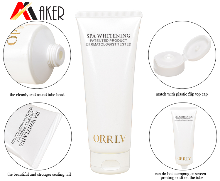 Empty round white 100ml cosmetic LDPE plastic face wash cream tube packaging with flip top cap.jpg