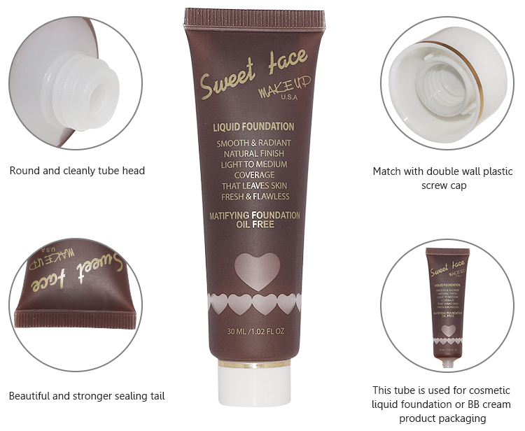25ml Soft touch cosmetic BB cream liquid foundation tube packaging with screw cap