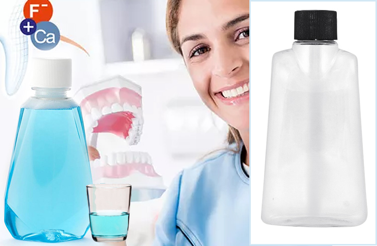 Empty PET plastic bottle for mouthwash packaging with screw cap