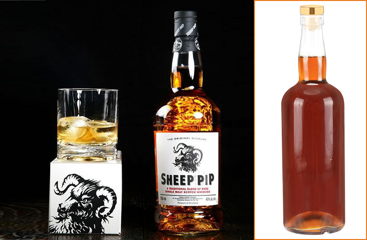 Unique boston round empty 750ml clear whisky glass liquor bottle with aluminum covered rubber stopper.jpg
