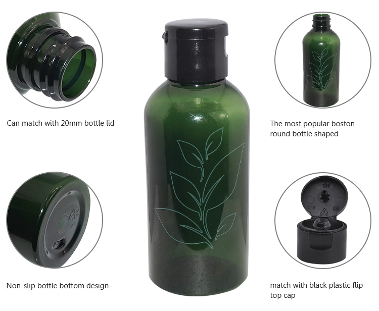 Eco-friendly 80ml sime-green PET plastic cosmetic facial cleanser bottle with disc cap