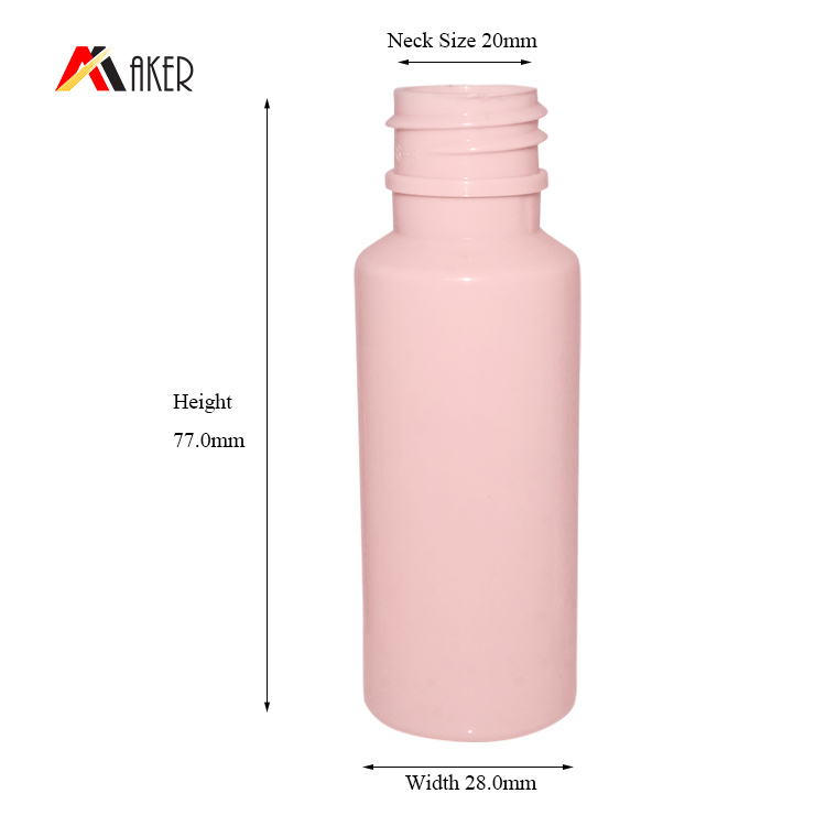 Empty soft touch pink plastic 30ml cosmetic lotion bottle with screw cap