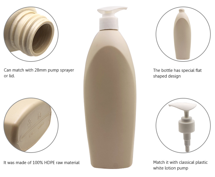 600ml Solid gray HDPE plastic shampoo bottle packing with white lotion pump