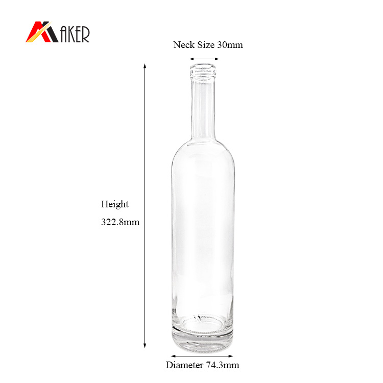 750ml empty round shape wine bottle custom luxury frosted clear glass vodka bottle manufacturers with cork