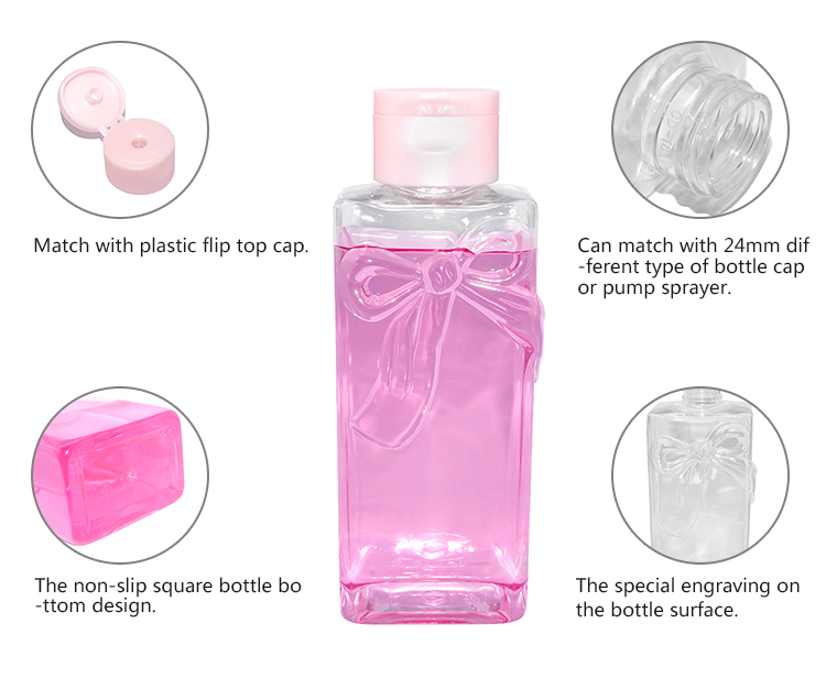 Factory wholesale empty 300ml clear square plastic PET cosmetic bottle for lotion/facial toner with flip top cap