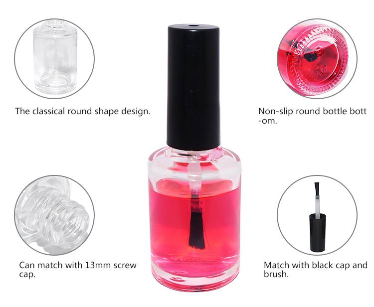 wholesale makeup 15ml cosmetic glass nail polish bottle with brush