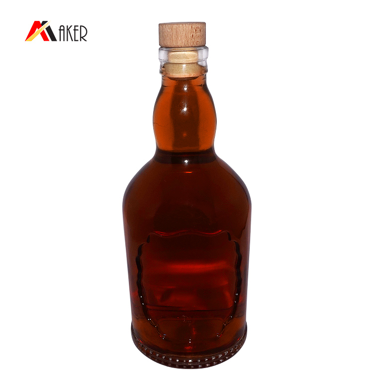 Wholesale empty clear 750ml round shape custom Logo printing liquor rum glass bottles sale with aluminum screw cap