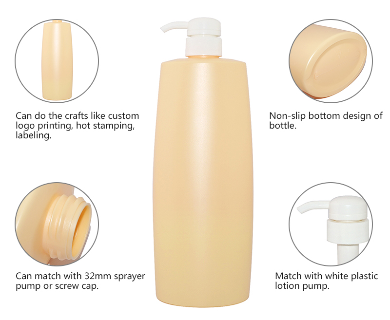 1L yellow PE plastic cosmetic empty shampoo bottle with lotion pump for wholesale.jpg