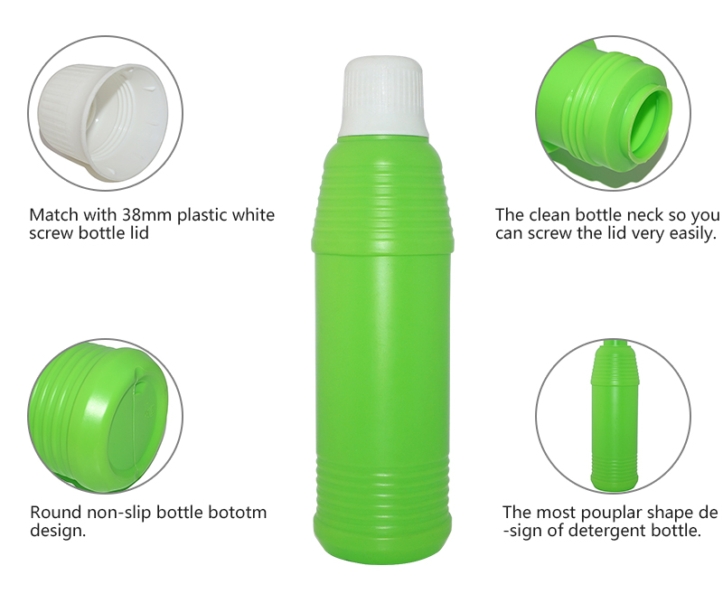 Wholesale 750ml green HDPE plastic empty liquid detergent bottle packaging with screw cap