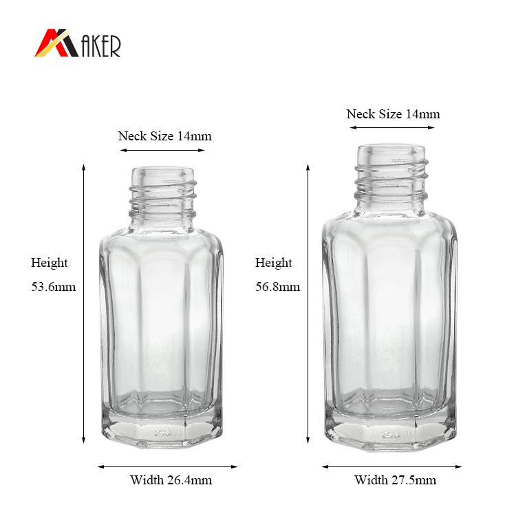 Wholesale factory clear 10ml octagonal essential oil glass bottle with gold aluminum covered screw cap.jpg