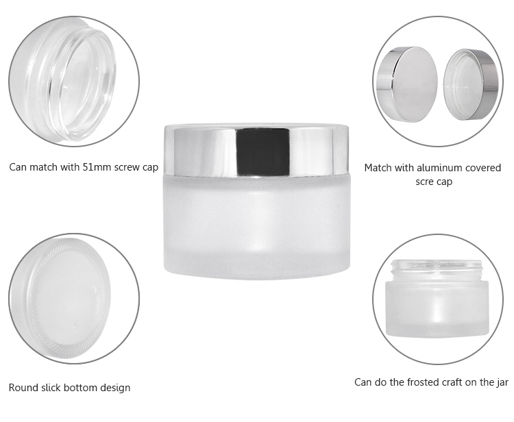 Luxury 50ml round frosted glass cream jar with aluminum lid.jpg