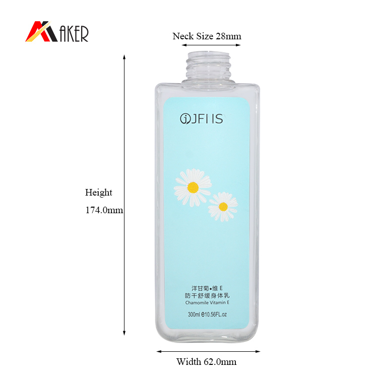 Supplier wholesale square empty 300ml PET plastic cosmetic shower gel lotion pump bottle.jpg